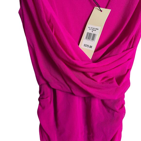 Fuzzi Begonia Pink Sleeveless Ruched Draped Scoop Neck Dress Size Medium - Picture 3 of 10